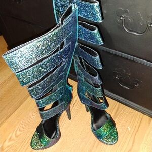 Green platform gladiator heels